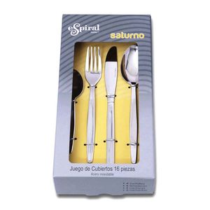 Cubiertos Espiral Saturno Plateado 16 Pz Acero Inoxidable Fj31