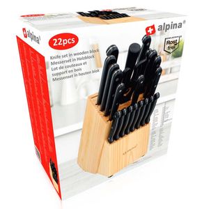 Taco+Cuchillos Alpina 22Cm Negro Plateado 22 Pz Acero Inoxidable