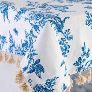 Mantel Expressions Flora 150X210Cm Azul Algodon Ri_24011623B