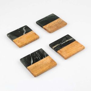 Portavasos Expressions Flora 10X10Cm Negro 4 Ud Madera Mrt92132